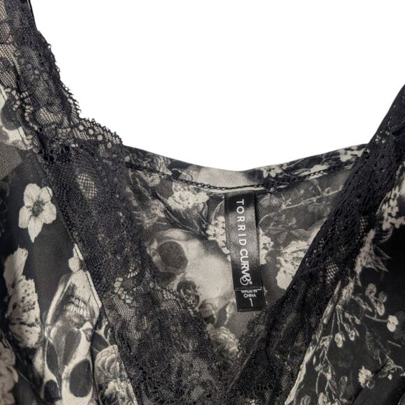 NWOT Womens Torrid Chiffon And Lace Trim Skull Sleep Cami, Size 1X Torrid 1 - Picture 4 of 7